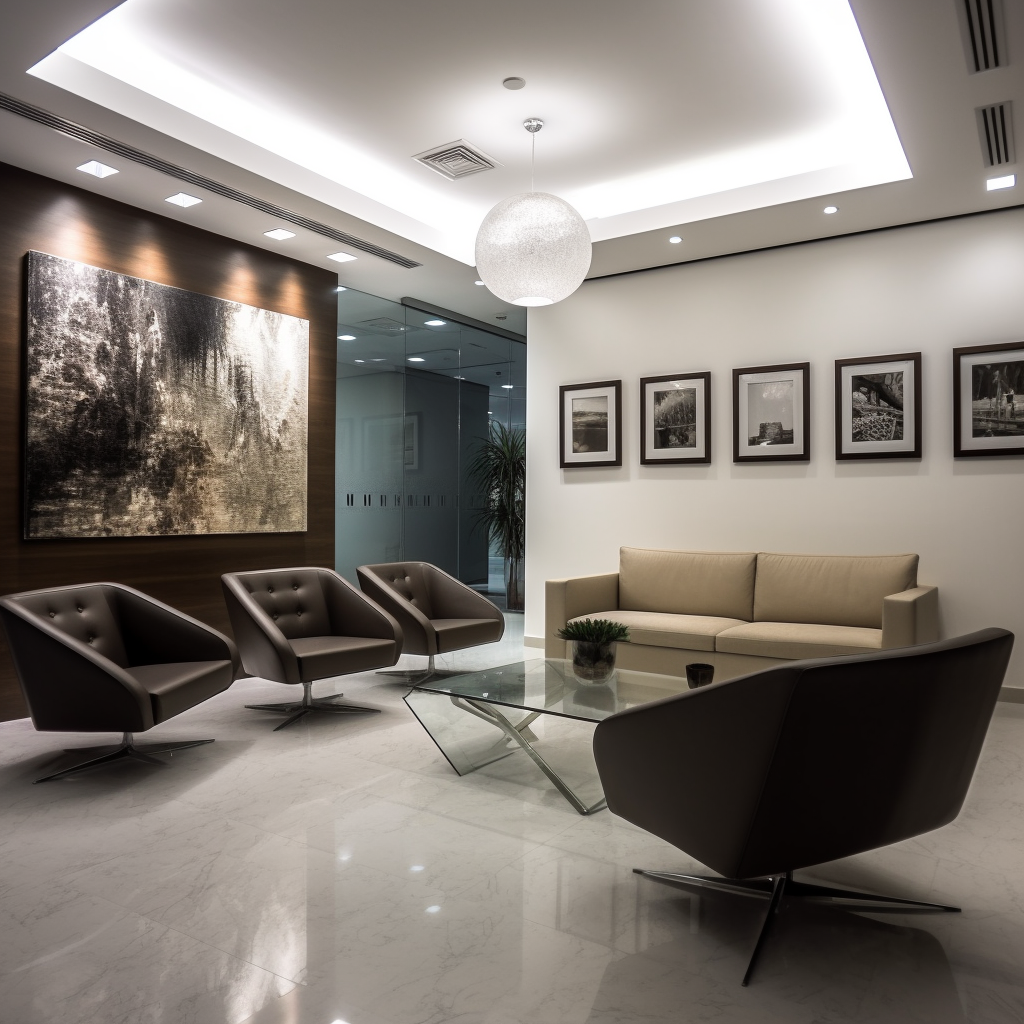 Modern minimalist marketing agency lobby